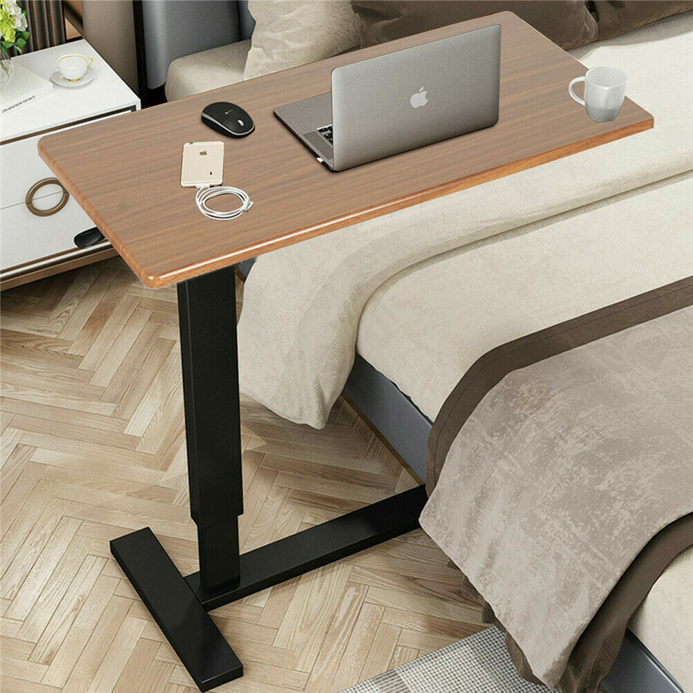 Non Tilt Top Overbed Bedside Table with Auto-Touch Adjustable Height ? Wheels