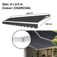 4x2.5M Folding Arm Awning Retractable Outdoor Sunshade Canopy Charcoal