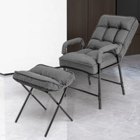 Modern Accent Chair w/ Ottoman Linen Fabric Upholstered Single Chair