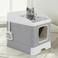 Foldable Cat Litter Box Enclosure Cabinet Cushion Cat Mat Top f Medium Large Cat