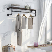 Upgraded Heavy Duty Pipe Clothes Rack Iron Garment Hanging Bar with Top Shelf