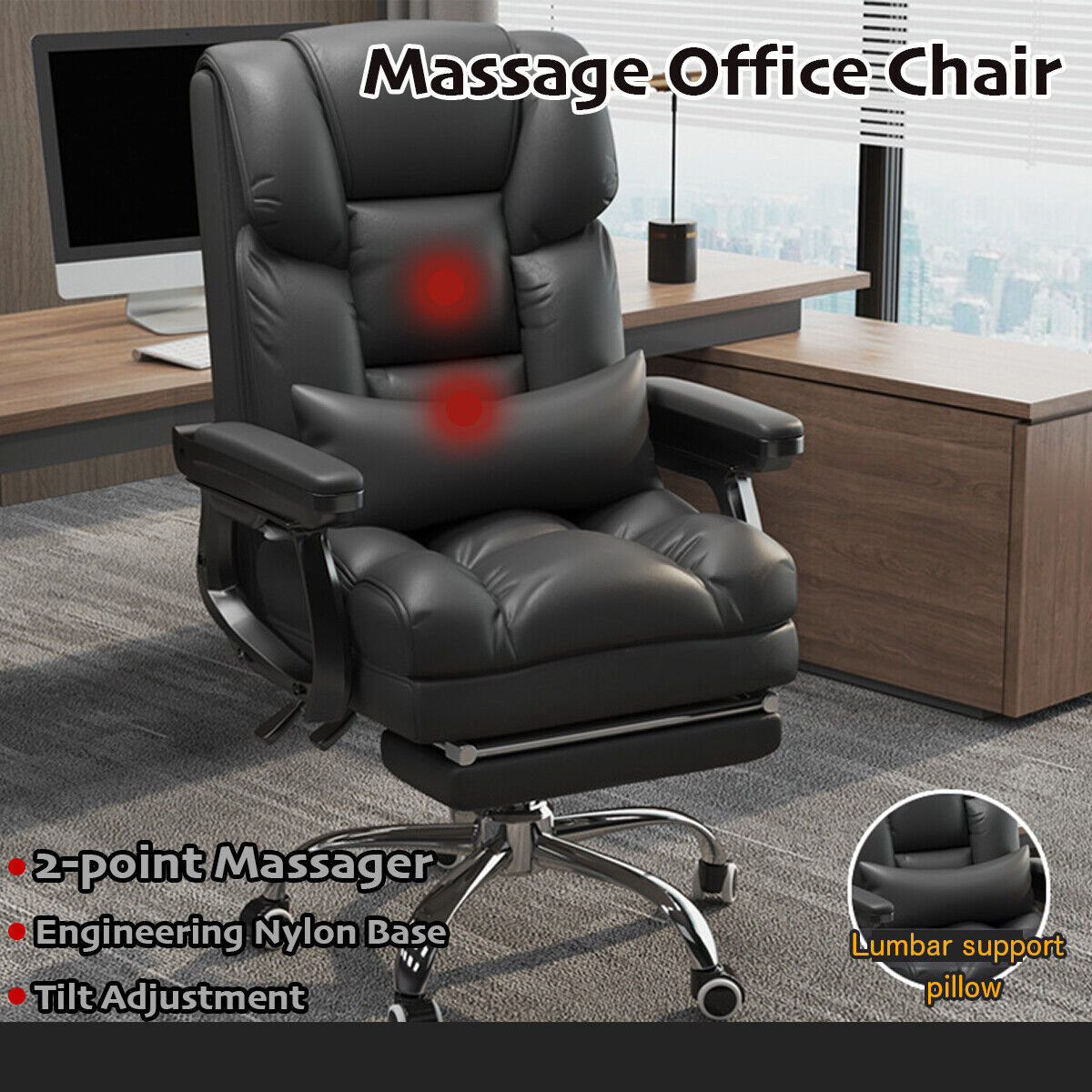 Office Chair Premium PU Leather Recliner Computer Gaming Seat