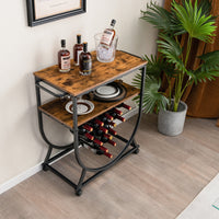 Industrial Rolling Drink Serving Bar Cart for Dining Room Rustic Brown and Black