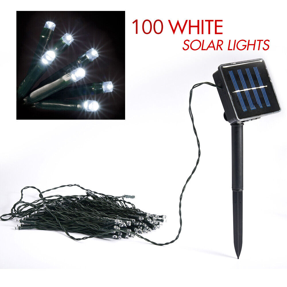 100 White solar LED string lights