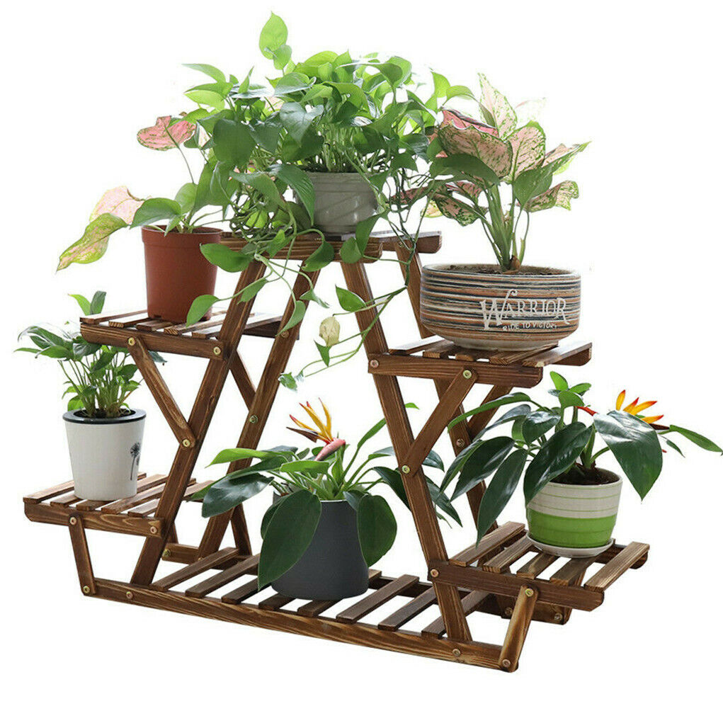 5 Tier Pot Wooden Plant Stand Shelves Bonsai Display Storage Rack Outdoor Indoor