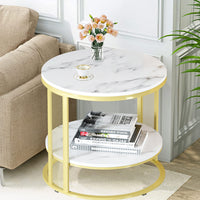 Round Dual Tier Marble Coffee Side Table Sofa Table Nordic Bedside Nightsand