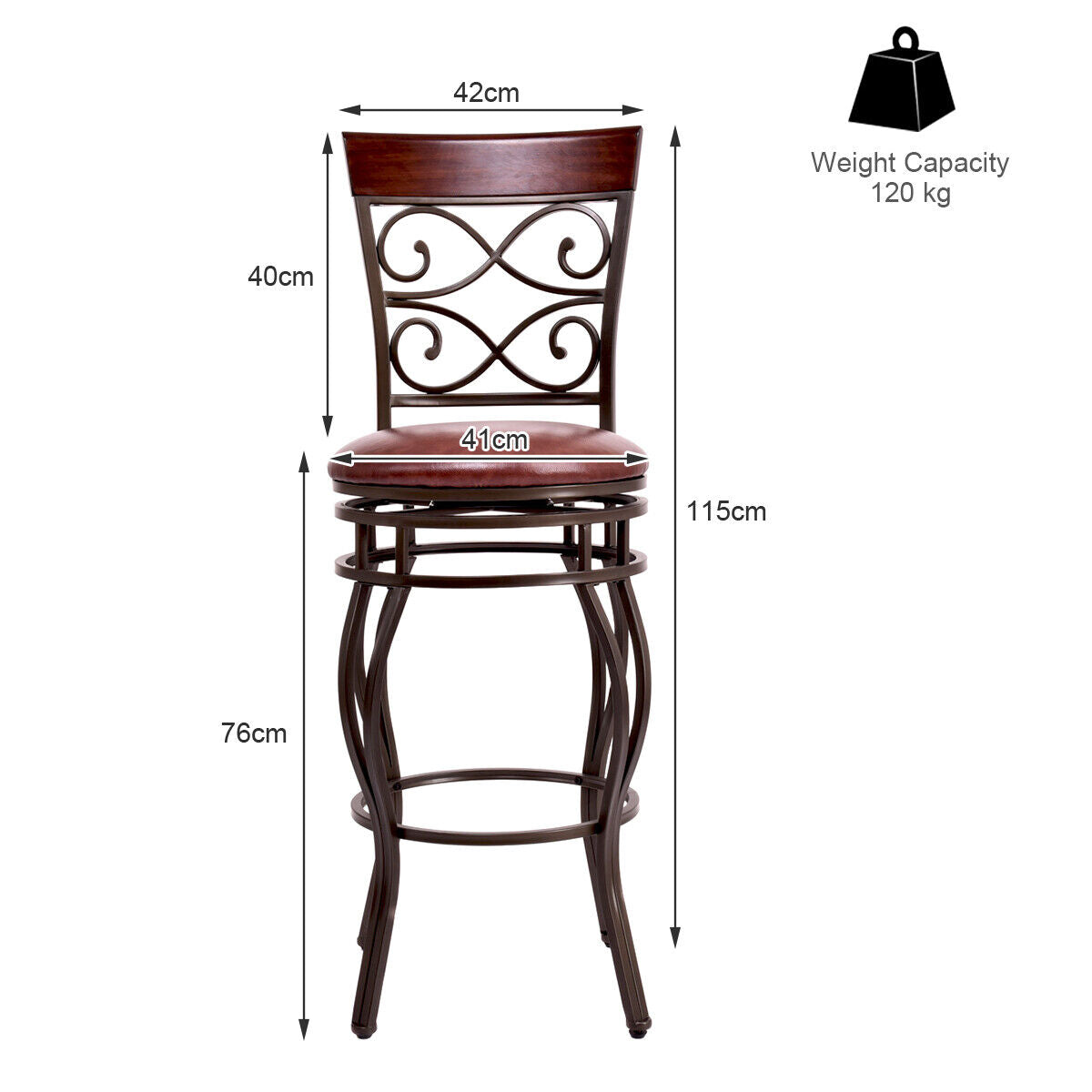 Set of 2 Vintage Bar Stools Swivel Padded Seat Bistro Dining Kitchen Pub Chair