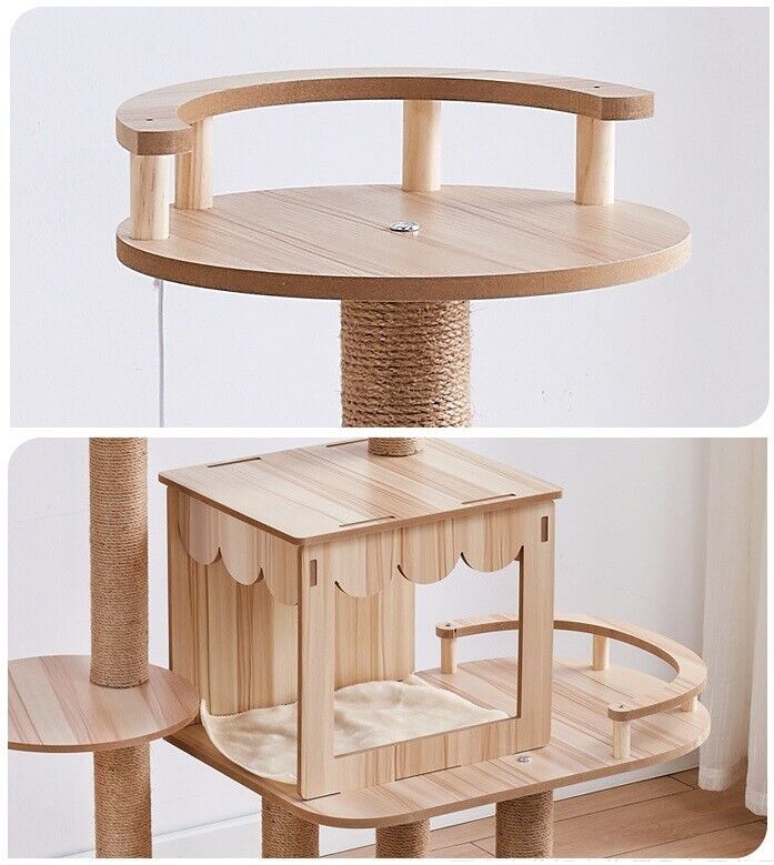 132cm Wooden Cat Tree Tower Scratching Post Scratcher Cats Condo