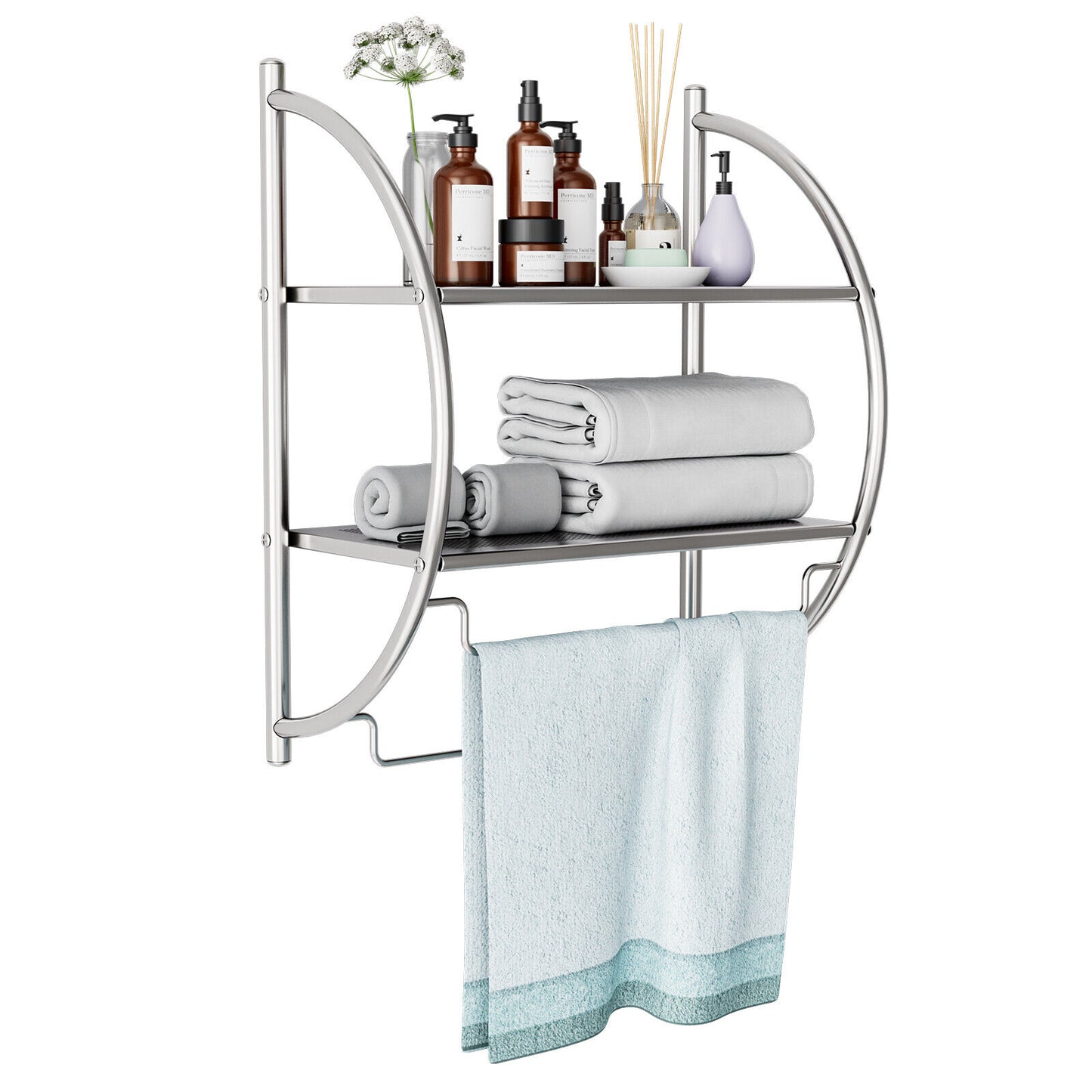 Towel Rack Wall Mounted Bathroom 2-Tier Storage Shelf Toilet Kitchen