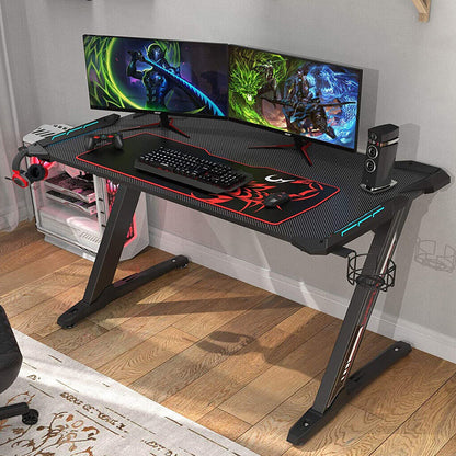 Z-Shaped Computer Gaming Desk w/ RGB LED Lights Home Office Table X-Large 140cm