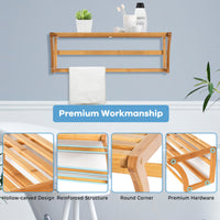 Bathroom Towel Rack Holder Rail Bamboo Wall-Mounted Toilet Storage Shelf