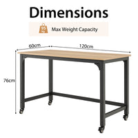 Rolling Computer Desk Metal Frame PC Laptop Table WoodStudy Workstation