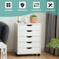 Filing Cabinet 5 Chest of Drawers Rolling Storage Cabinet Printer Stand White