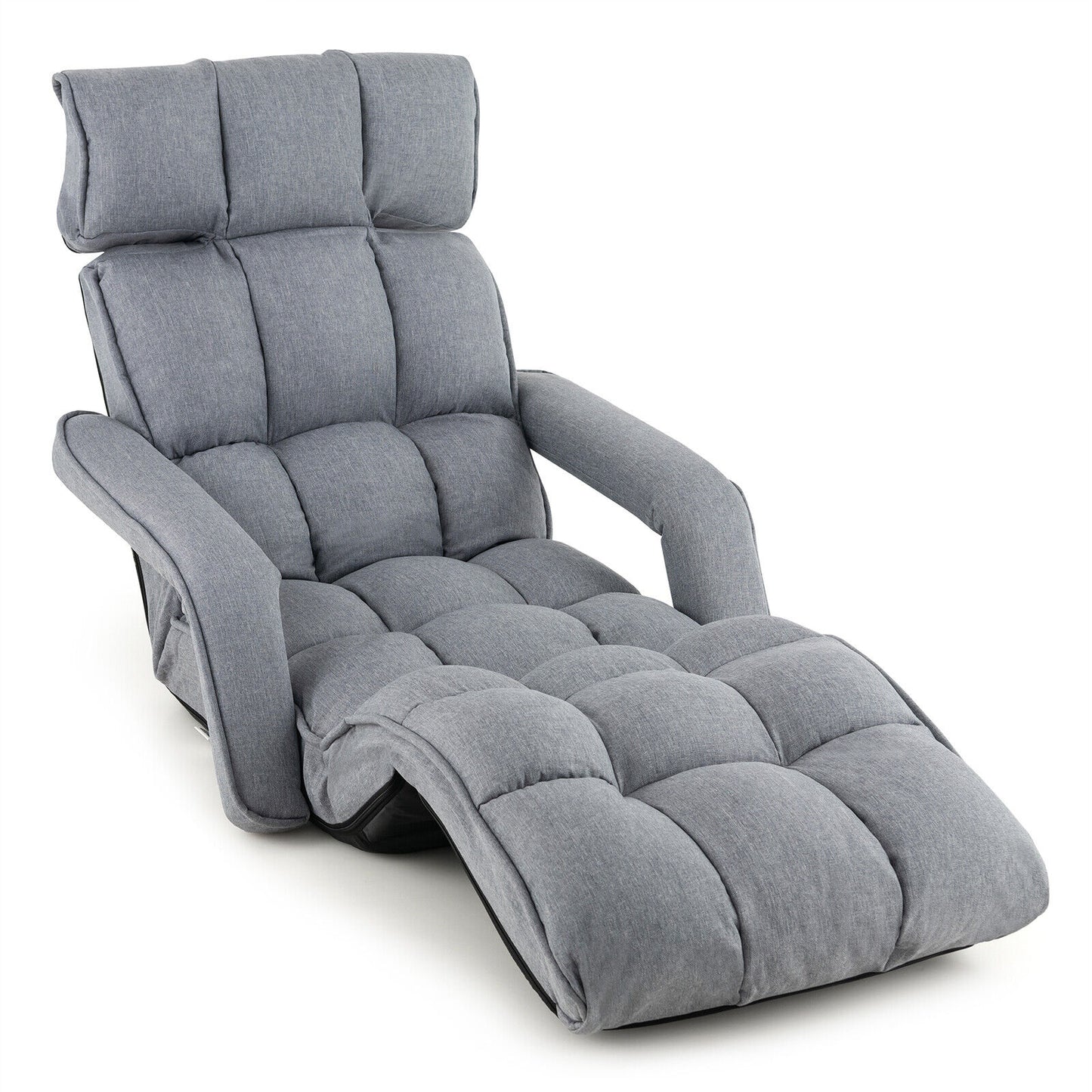 Foldable Lazy Sofa Indoor Chaise Lounger w/ 6 Adjustable Positions Gray