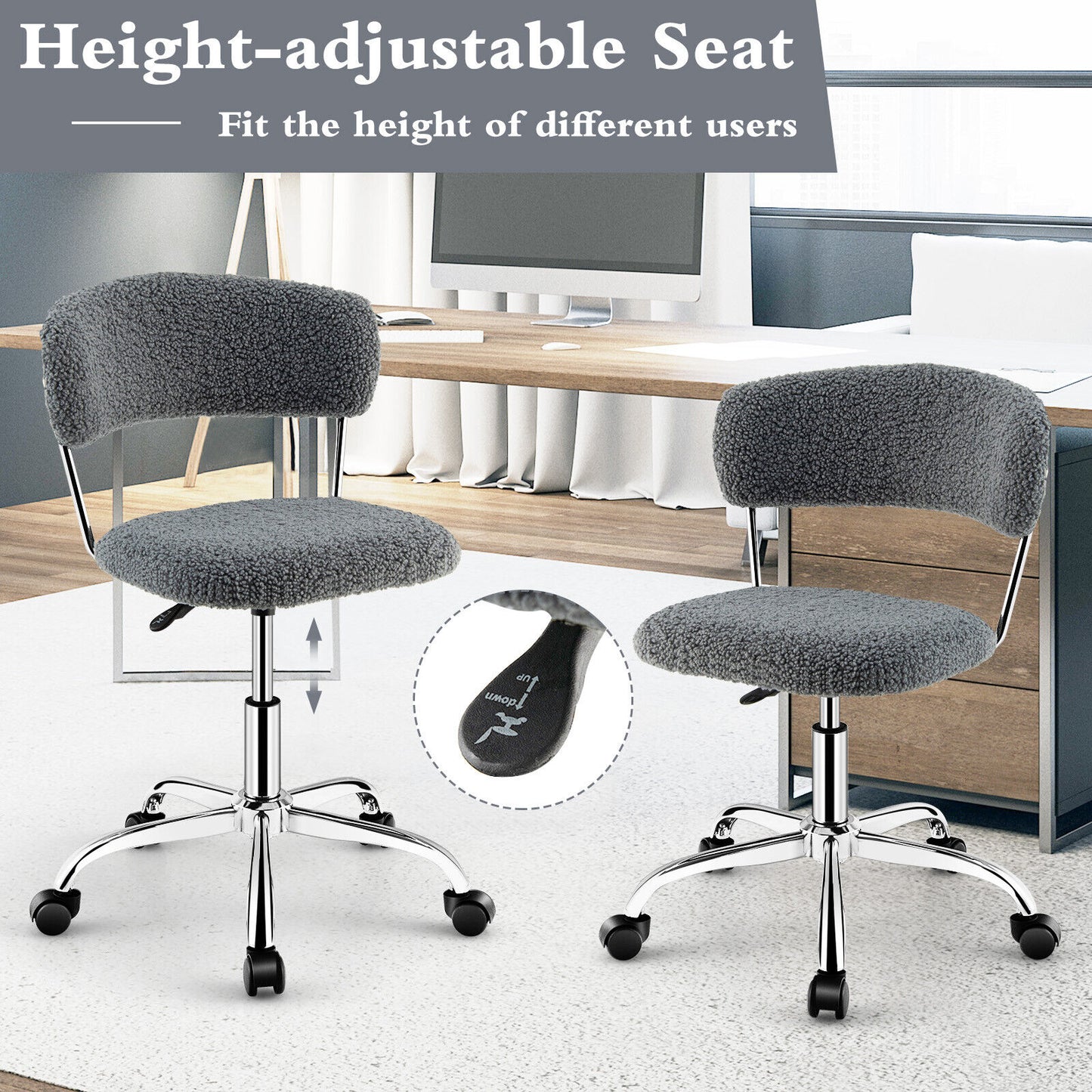 Office Chair Adjustable Swivel Vanity Chair Computer Desk Sherpa Chair