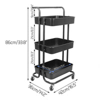 3-Tier Rolling Cart Basket Storage Serving Trolley Organiser w/ Ergonomic Handle