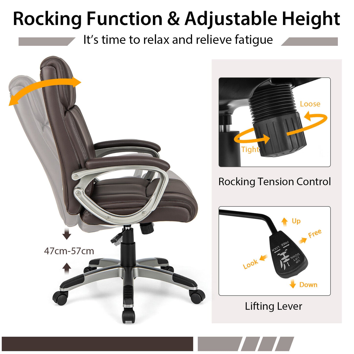 Executive Ergonomic Office Desk Chair Adjustable Home Chair w/ Flip-up Armrests