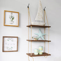 Heavy Duty Wall Hanging Rope Shelf Wooden Swing Storage Shelves Organizer Rack