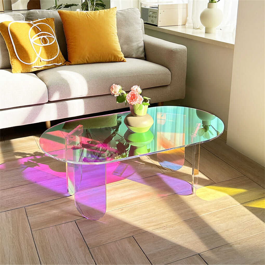 Stunning Iridescent Acrylic Coffee Table Oval Side Table