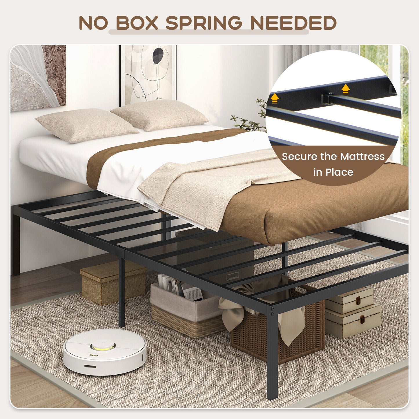 Twin Size Platform Bed Frame Heavy-duty Metal Bed Base No Box Spring Needed