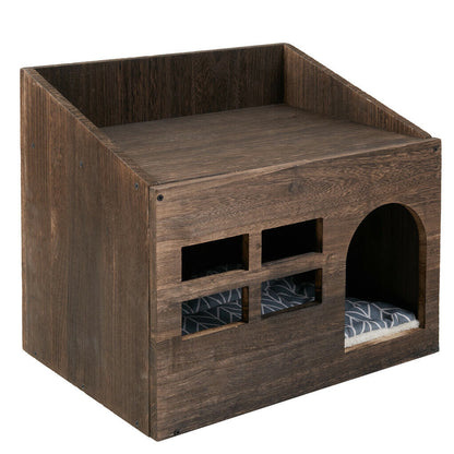 Decorative Cat House Nightstand Wodden Cat Litter Box Pet Crate Enclosed Shelter