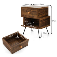 2-Tier Nightstand Set of 2 Irregular Wooden Bedside Storage Table