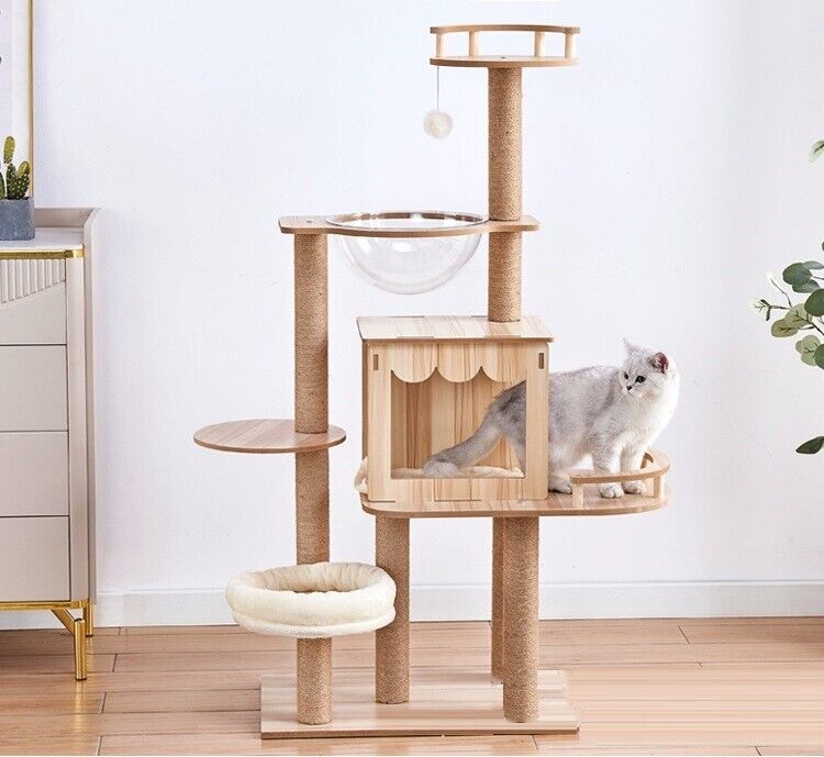 132cm Wooden Cat Tree Tower Scratching Post Scratcher Cats Condo