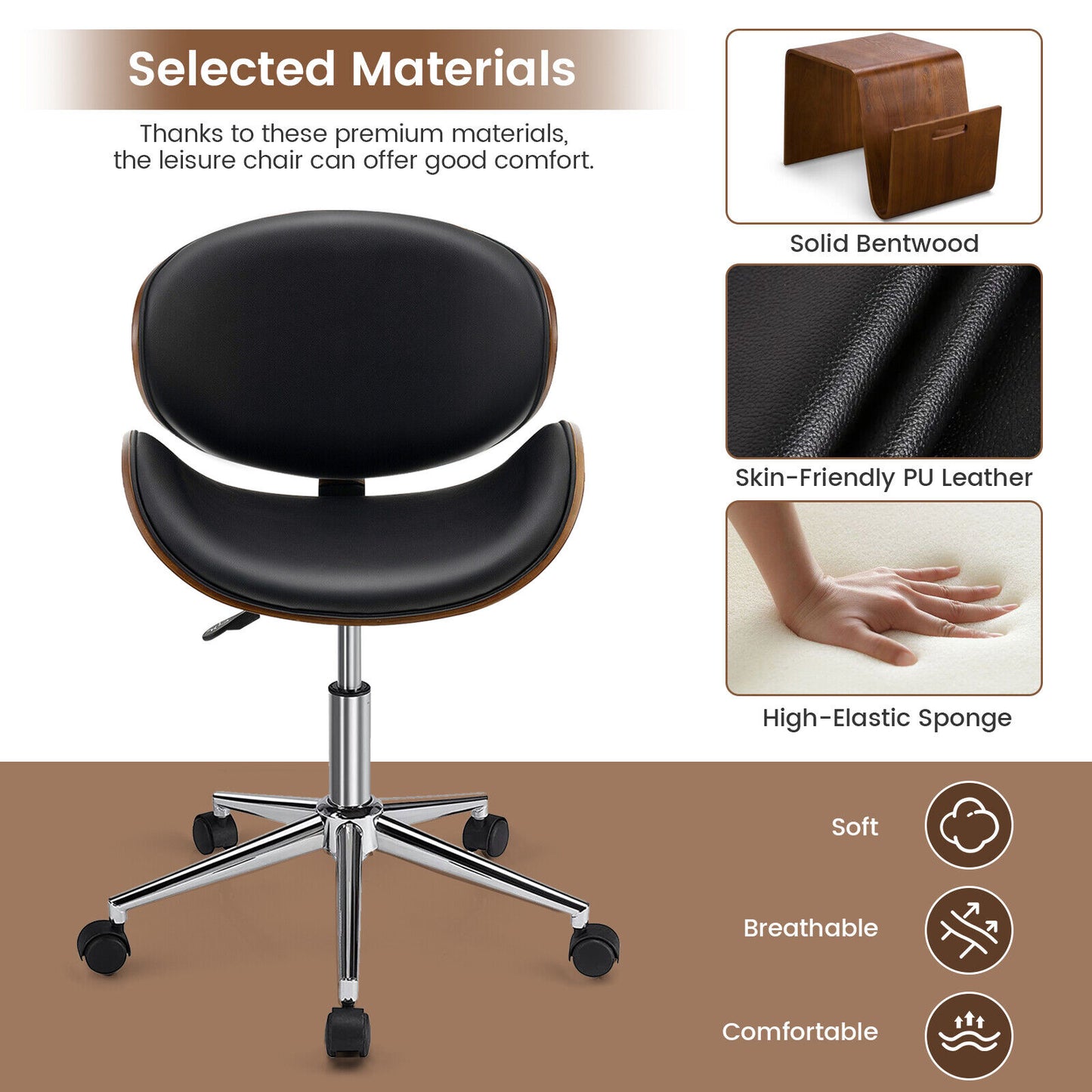 Swivel Chair Office Adjustable Executive Study Work Chair PU Leather