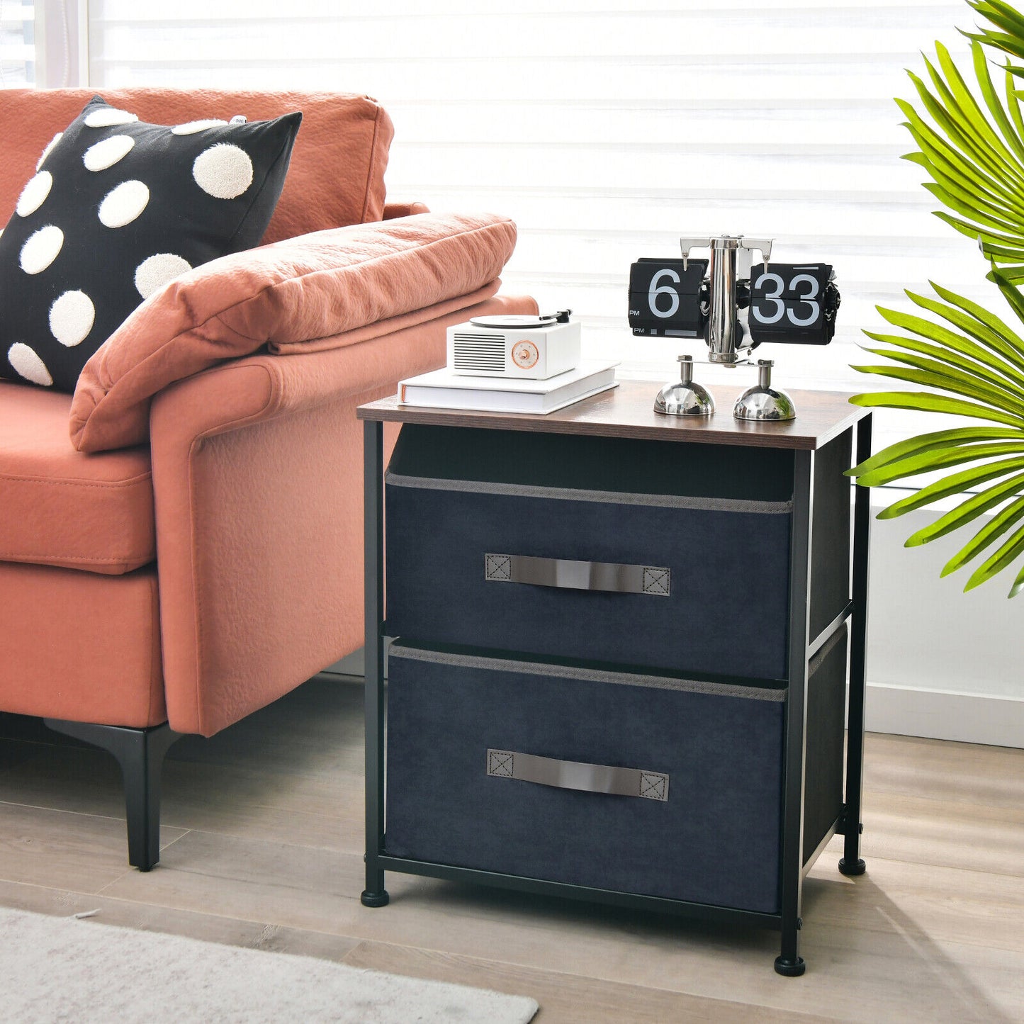 Nightstand End Side Table Dresser with 2 Pull-out Fabric Drawers