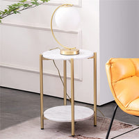 Sleek Marble End Table 2 Tier Coffee Table Nightstand with Thicken Metal Frame
