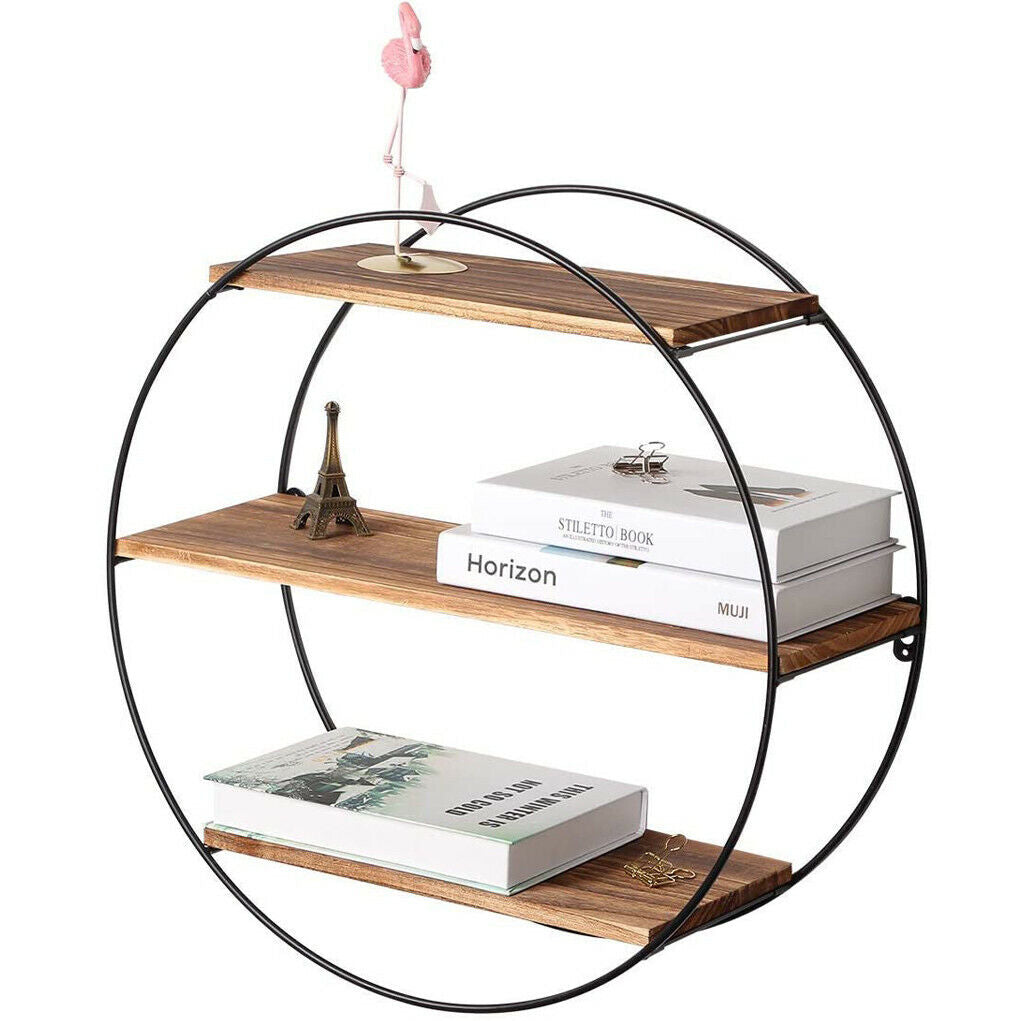 Rustic 3 Tier Geometric Round Floating Shelves Wall Shelf For Livingroom Bedroom