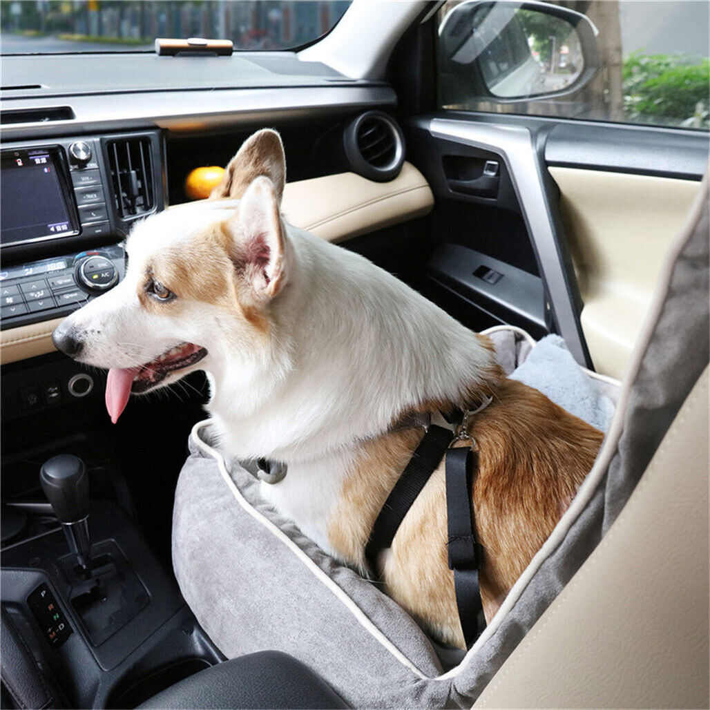 Large Cozy Dog Car Booster Double-Side Cushion Pet Travel Bed w Adjustable Strap