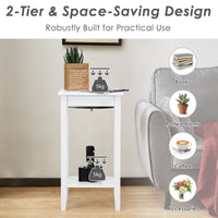 Nightstand 2-Tier End Side Table Coffee Table Wooden Legs Bedroom White