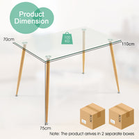 Dining Table Rectangular Tempered Glass Tabletop Modern Kitchen Cafe