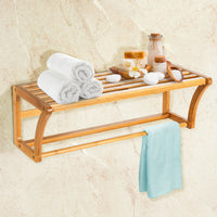 Bathroom Towel Rack Holder Rail Bamboo Wall-Mounted Toilet Storage Shelf