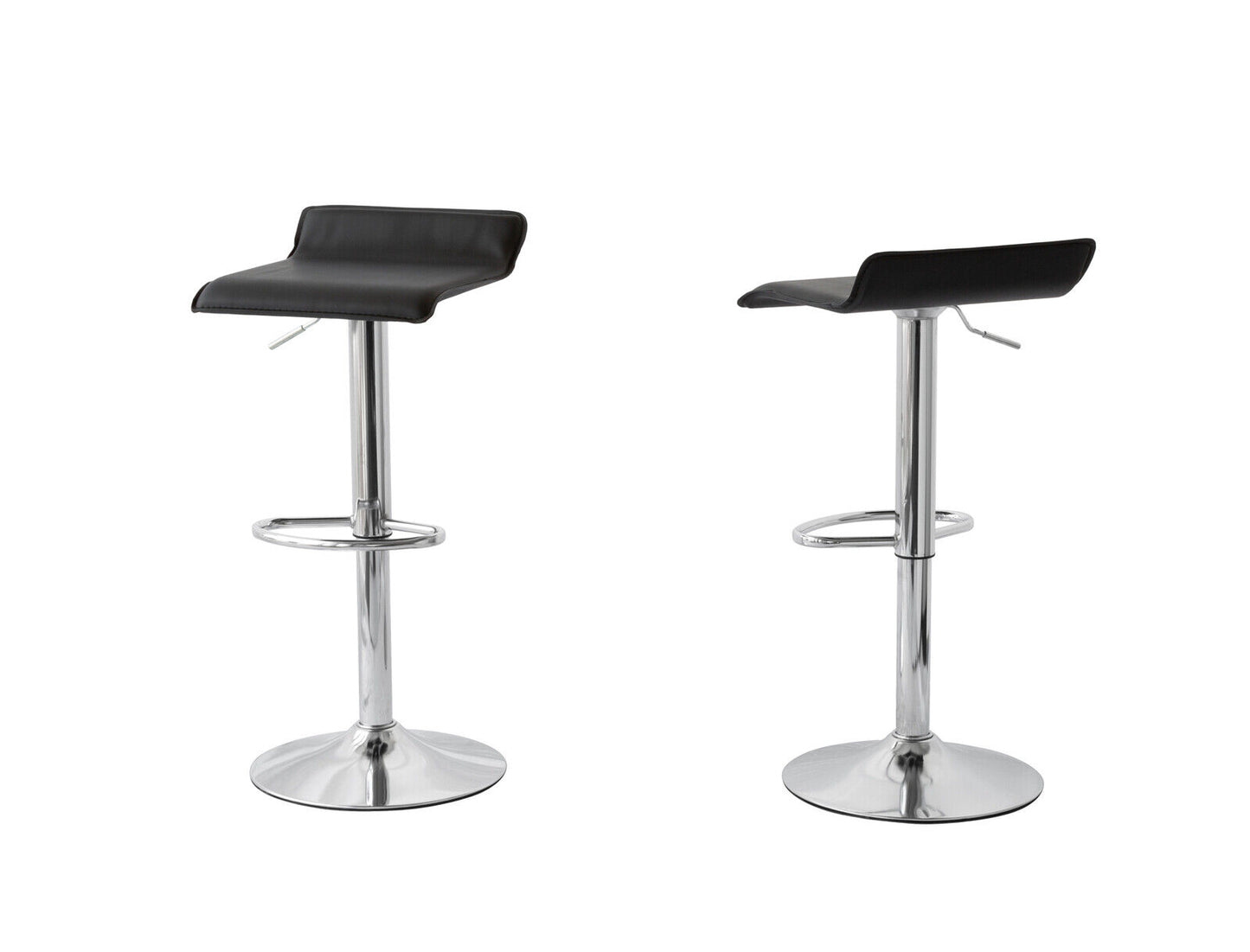 Hacienda 2 Leather Barstools (Black) w/ Adjustable Height, 63-85cm