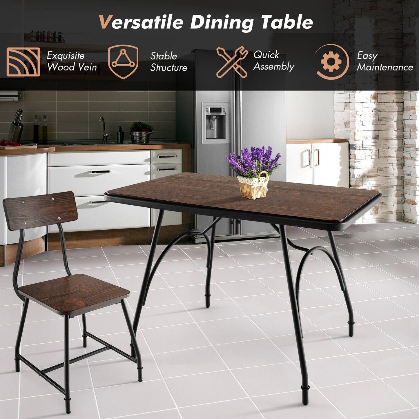 Dining Table Industrial Kitchen Table Wood & Steel Frame 110 x 70 x 76cm