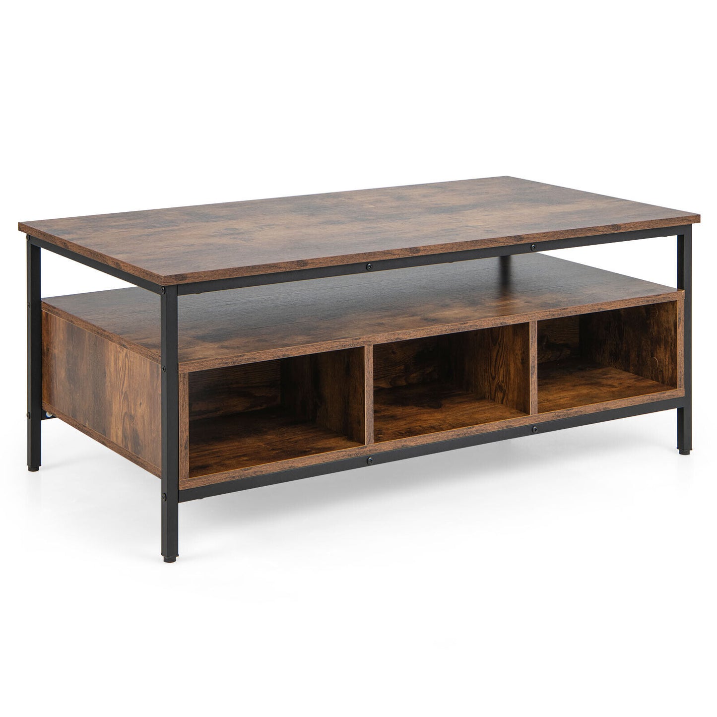 Industrial Coffee Table W/Open Storage Metal Frame Center Table for Living Room