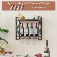 Industrial Wall Mounted Wine Rack, 2-Tier Wine Shelf, Rustic Brown