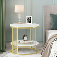 White Marble Side End Table Round Coffee Accent Table Nightstand Gold Iron Frame
