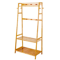 Rail Bamboo Clothes Rack Garment Hanging Stand 3 Tier Storage Shelves Closet