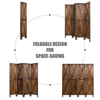 4 Panels Folding Wooden Room Divider W/ X-shaped Design 5.6 Ft Tall Brown