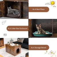 Wooden Cat Litter Box Enclosure Hidden Cabinet Furniture w/ Divider Pet House