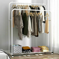 Heavy Duty Double Clothes Rail Rack Garment Hanging Display Stand 4 Wheel Armoir