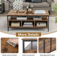 Industrial Coffee Table W/Open Storage Metal Frame Center Table for Living Room