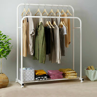 Heavy Duty Double Clothes Rail Rack Garment Hanging Display Stand 4 Wheel Armoir