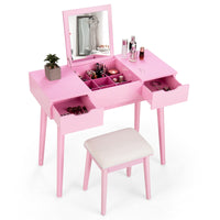 Vanity Set w/ Flip Top Mirror, Dressing Table Writing Desk w/ Cushioned Stool