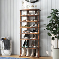 7-Tier Rustic Brown Vertical Wooden Shoe Storage Organizer