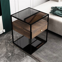 Elegant End Tables Coffee Table Glass Surface Nightstand Cabinet for Home Office