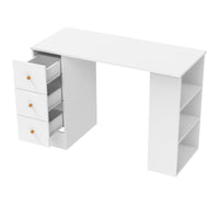 White computer desk with 3 drawers and shelves